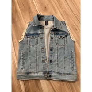 Wrangler‎ Denim Vest Womens Medium Fringe Sleeveless Jean Jacket Z1